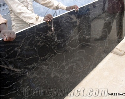 Silver-Black-Markino Granite Slabs & Tiles, India Black Granite