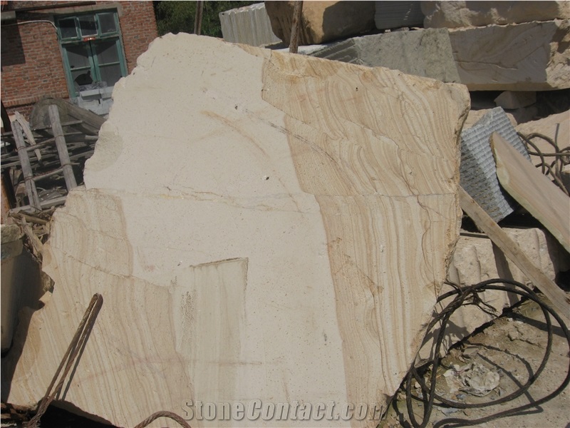 China Wooden Sandstone Paver Slabs & Tiles, China Beige Sandstone