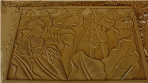 China Yellow Sandstone Wall Flower Relief & Etching