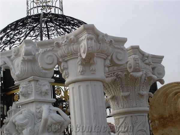 Column Pillar Building Material, Beijing White Marble Roman Columns by Handcarved