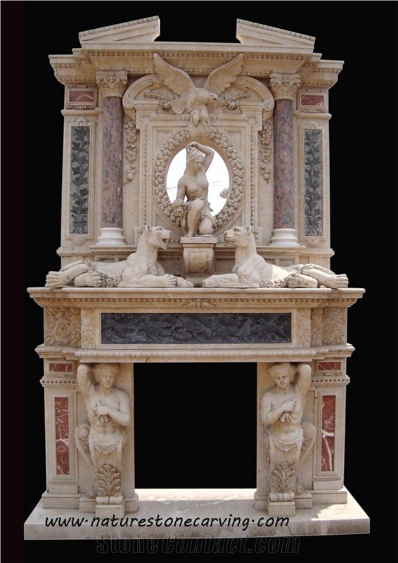 Sculpture Fireplace Mantel, Brown Limestone Fireplace Mantel