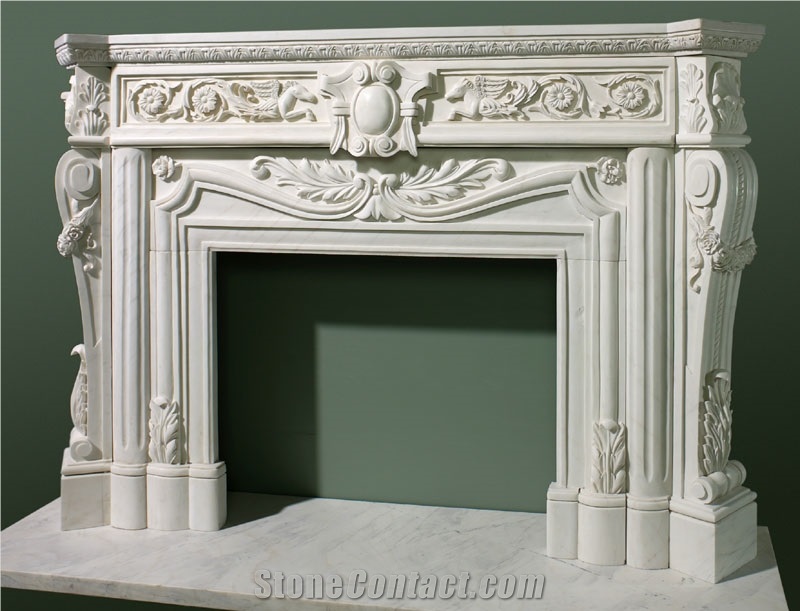 Sculpture Fireplace Mantel, Brown Limestone Fireplace Mantel