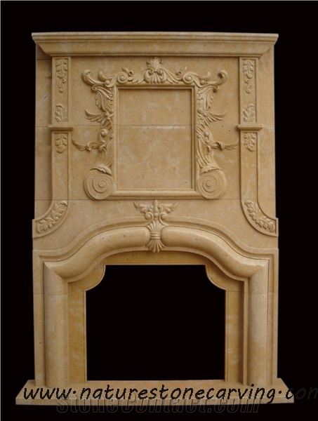 Yellow Limestone Fireplace Mantel