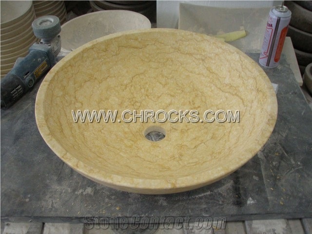 Cream Marble Round Sink,China Marble Sink,Marble Wash Basin