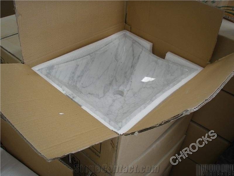 Italy Bianco Carrara White Marble Vessel Sink,Carrara White Marble Suqare Basin, White Marble Sink
