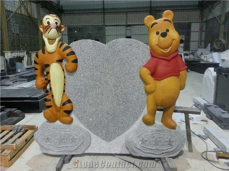 Cartoon Heart China Gray Granite Pet Monument Headstone Design