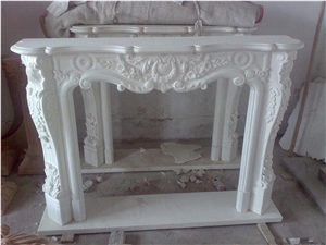 Flower Carved Fireplace ,White Marble Fireplace
