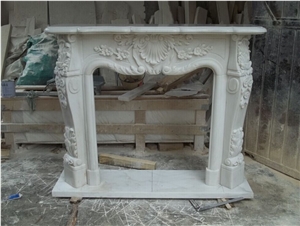 Flower Carved Fireplace,White Marble Fireplace