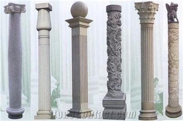 Hand Carved Roman Column&Pedestals, Beige Granite Roman Columns