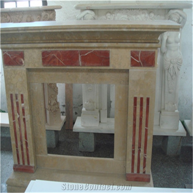 Indoor Freestanding Fireplace Mantel, Beige Marble Fireplace