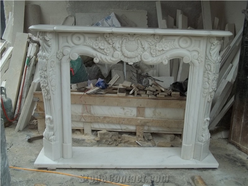 Marble Fireplace with Sculpture,White Marble Fireplace