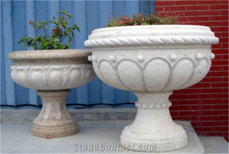 Outdoor Garden Flower Pot, White Granite Flower Pots