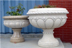 Outdoor Garden Flower Pot, White Granite Flower Pots