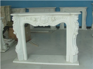 Popular Style Fireplace,White Marble Fireplace,Flower Carved Fireplace