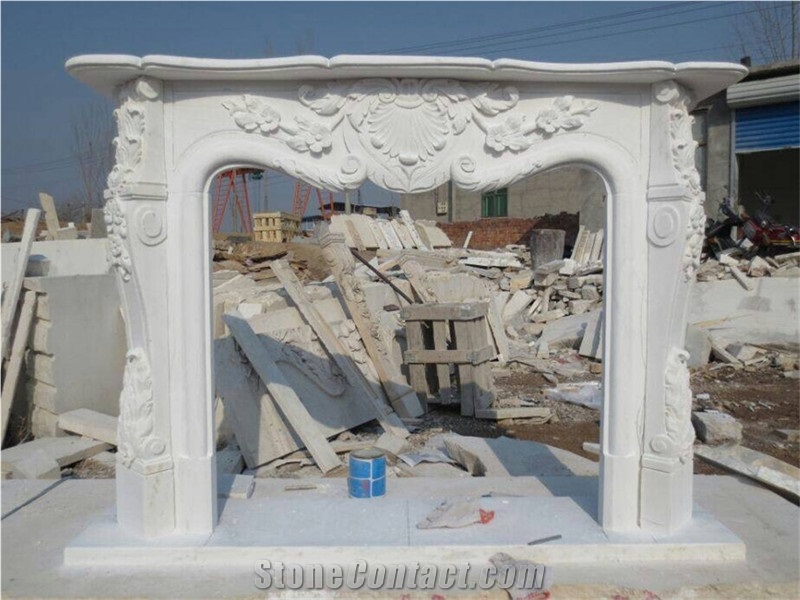 Popular Style Fireplace,White Marble Fireplace,Flower Carved Fireplace