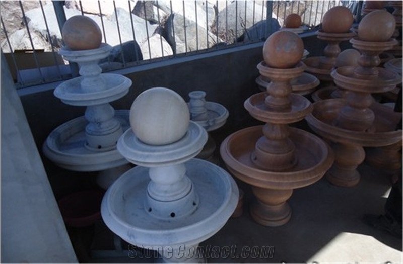 Small Marble and Granite Floating Ball Fountain, White Granite Floating Ball Fountains