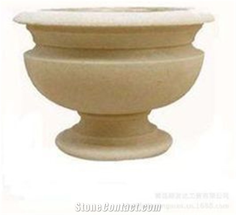 Solid Stone Flower Pot, Beige Granite Flower Pots