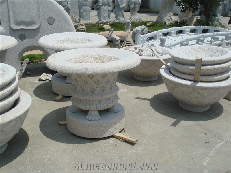 White Granite Round Flower Pots