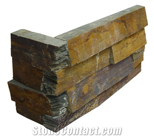 Chinese Rusty Slate Culture Stone Walling Corner Stone, Natural Yellow Slate Walling