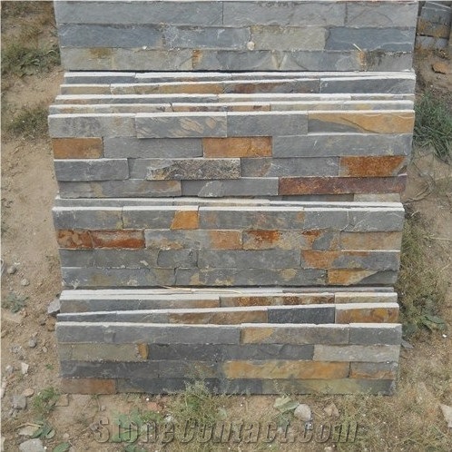 Chinese Rusty Slate Culture Walling Stone, Natural Yellow Slate Walling
