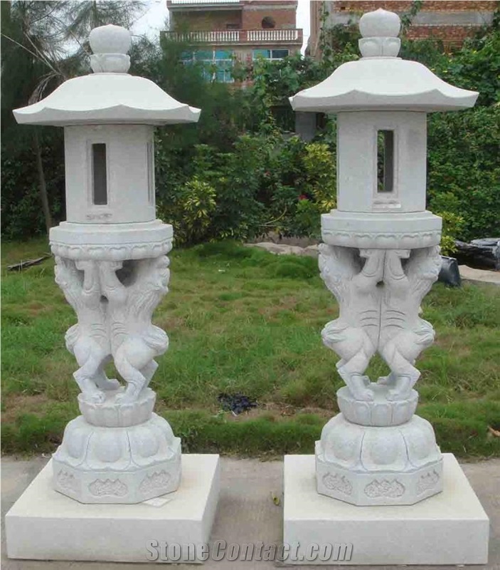 Garden Stone Japanese Granite Lanterns, Grey Granite Lanterns