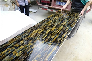 Yellow and Blue Tiger Eye Semiprecious Stone Slabs and Tiles