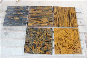 Yellow and Blue Tiger Eye Semiprecious Stone Slabs and Tiles