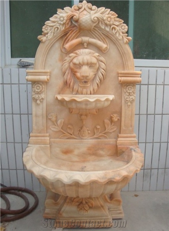 Stone Fountain Carved Marble Lion Head Water Fountain for Garden Outdoor (Ykof-3)