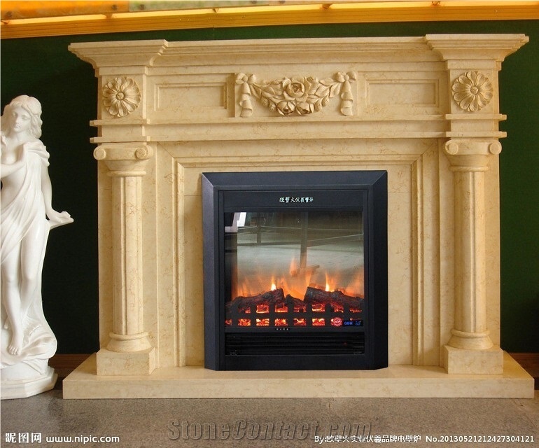Beige Marble Carving Fireplacemantel