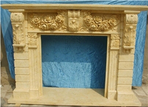 Fireplace Mantel, Beige Marble Fireplace Mantel