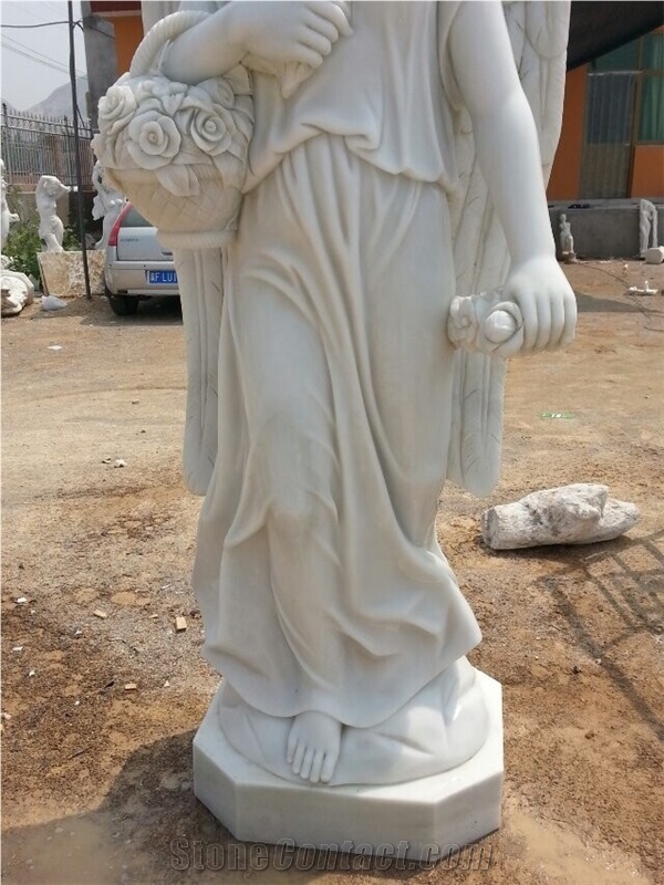 Flower Angel Sculpture, Pure White Marble