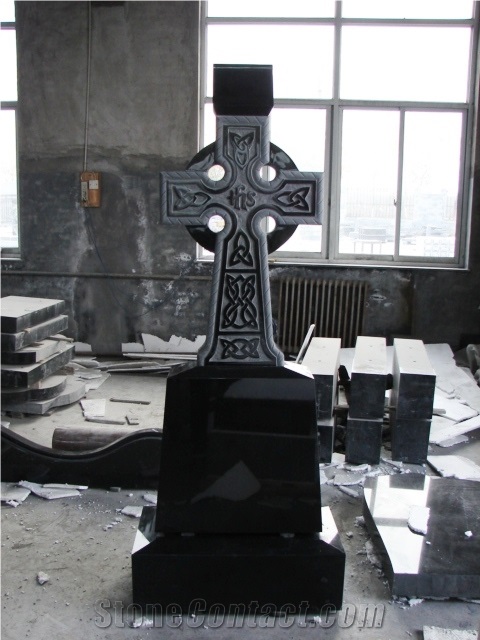 Tombstone Cross Shanxi Black Granite Tombstone