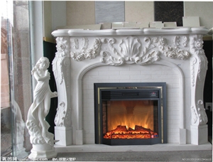 White Marble Carving Fireplace Mantel