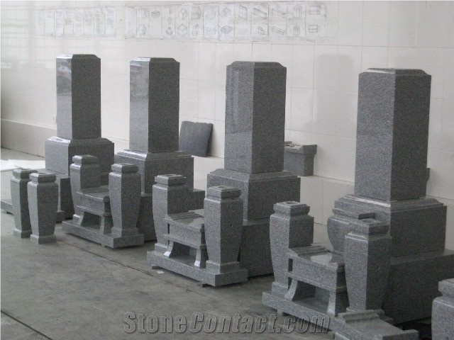Japanese&Korean Tombstone,Shanxi Middle Grey Black Granite Japanese & Korean