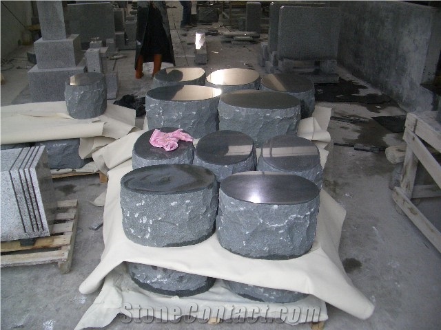 Japanese&Korean Tombstone,Shanxi Middle Grey Black Granite Japanese & Korean