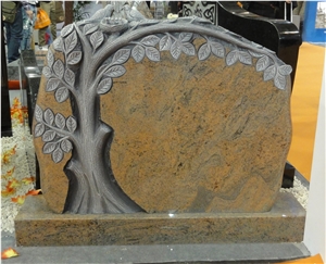 Granite Monument with Carved Tree, Cachemire/Multicolor Red Granite Monuments