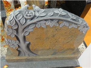 Granite Monument with Carved Tree, Cachemire/Multicolor Red Granite Monuments