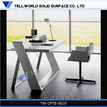 White Artificial Office Table Computer Desk
