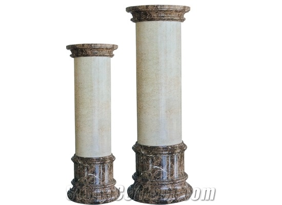Wellest Beige Marble Body with Dark Emperador Base Solid & Hollow Configuration Antique Roman Columns,Greek Columns,Model Rp029