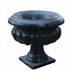 Wellest Black Marquina Marble Round Garden Flower Pot,Natural Stone Outside Garden Flower Pot,Item No. Sgp011