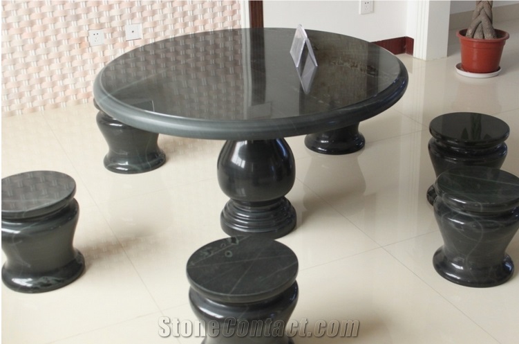 Wellest Black Marquina Marble Table and Stool,Round Stone Table and Stool, Stc038
