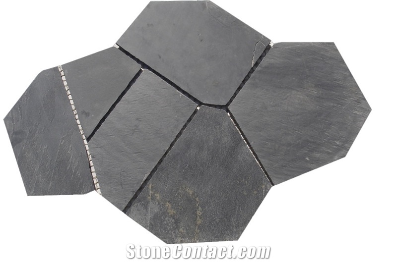Wellest Black Slate Flagstone,Meshed Paver Stone,5 Pieces Type,Item No.Ms007
