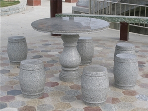 Wellest G603 China Rosa Beta Luner Pearl Grey Granite Table& Stool, Exterior & Outside Garden Round Table and Round Stool, Model No.Stc021