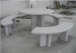Wellest G603 China Rose Beta Luner Pearl Grey Granite Round Table & Bench, Round Garden Table and Bench,Exterior & Outside Table with Bench,Flamed