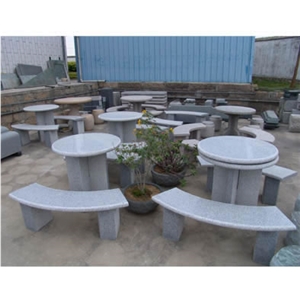 Wellest G603 China Rose Beta Luner Pearl Grey Granite Round Table & Bench, Round Garden Table and Bench,Exterior & Outside Table with Bench,Polished