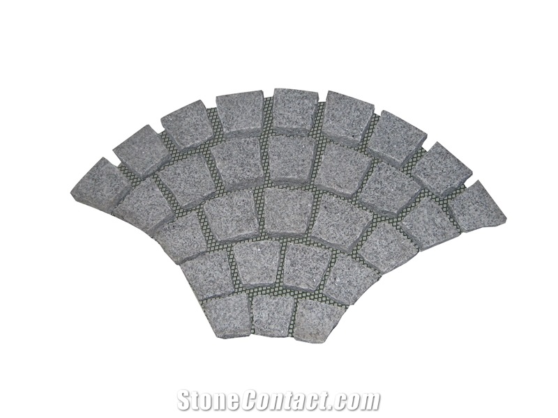 Wellest G603 China Rose Beta Meshed Granite Paving Stone,Cobble and Cube Stone on Meshed, Five Natural, Bottom Saw Cut,Mg-043