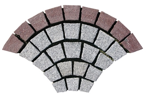 Wellest G603 G658 Meshed Granite Fan Shape Paving Stone,Cobble and Cube Stone on Meshed, Top Flamed,Sides Natural, Bottom Sawn Cut Mg-062