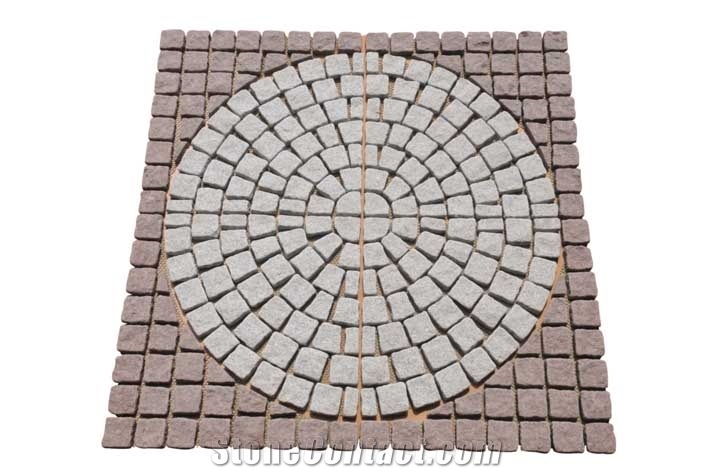 Wellest G603 G658 Meshed Granite Paving Stone,Cobble and Cube Stone on Meshed,Five Faces Natural and Tumbled,Bottom Saw Cut Mg-087