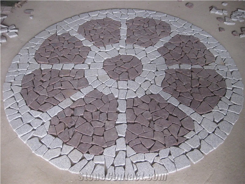 Wellest G603 G658 Mixed Granite Paver Pattern ,Meshed Paving Stone ,Top Flamed,Bottom Saw Cut, Other Natural,Mg-129