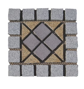 Wellest G603 G672 G658 Meshed Granite Paving Stone,Cobble and Cube Stone on Meshed,Mosiac Paver,Top Flamed, Other Natural, Bottom Saw Cut